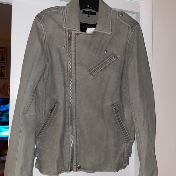 Iro leather jacket size M grey with green hue real leather NWT - Picture 7 of 11